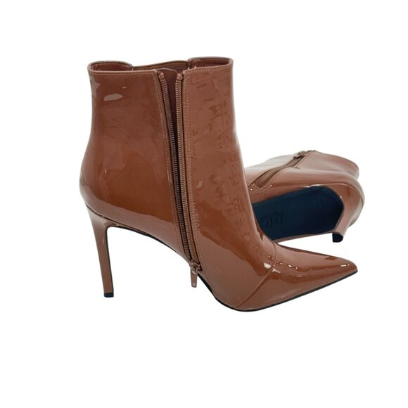 INC -Katalina Brown Patent Leather High Heel Ankle Boots Womens 9M Stretch Panel - Picture 5 of 11